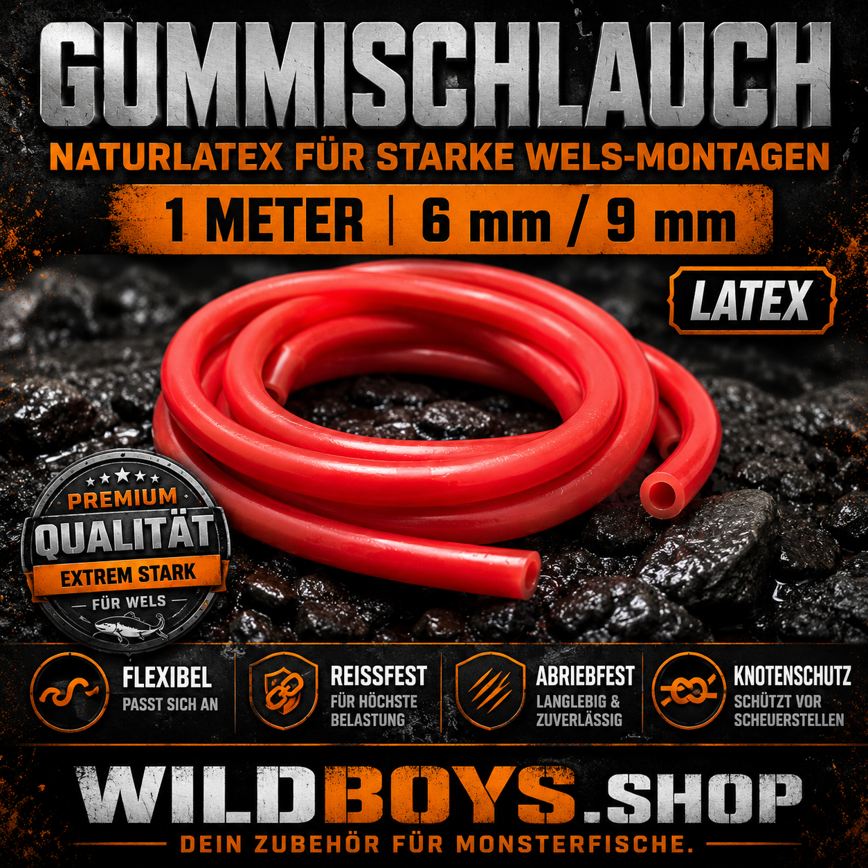 Gummischlauch Rot Naturlatex Wallerangeln Knotenschutz Hauptbild