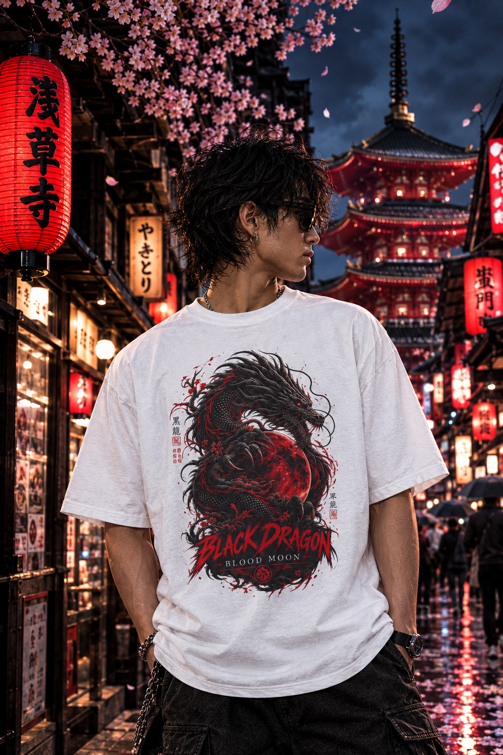 Blood Moon Dragon T-Shirt — Japanese Streetwear Drache Herren Damen