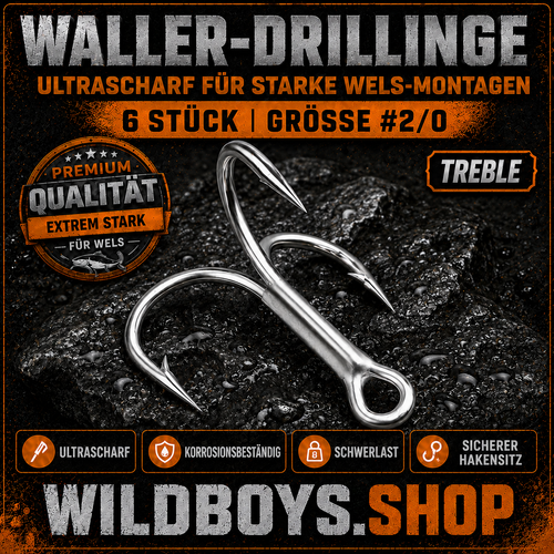 Waller Drillinge Premium Ultrascharf — Welshaken Treble Hook Schwerlast | 6 & 10 Stück