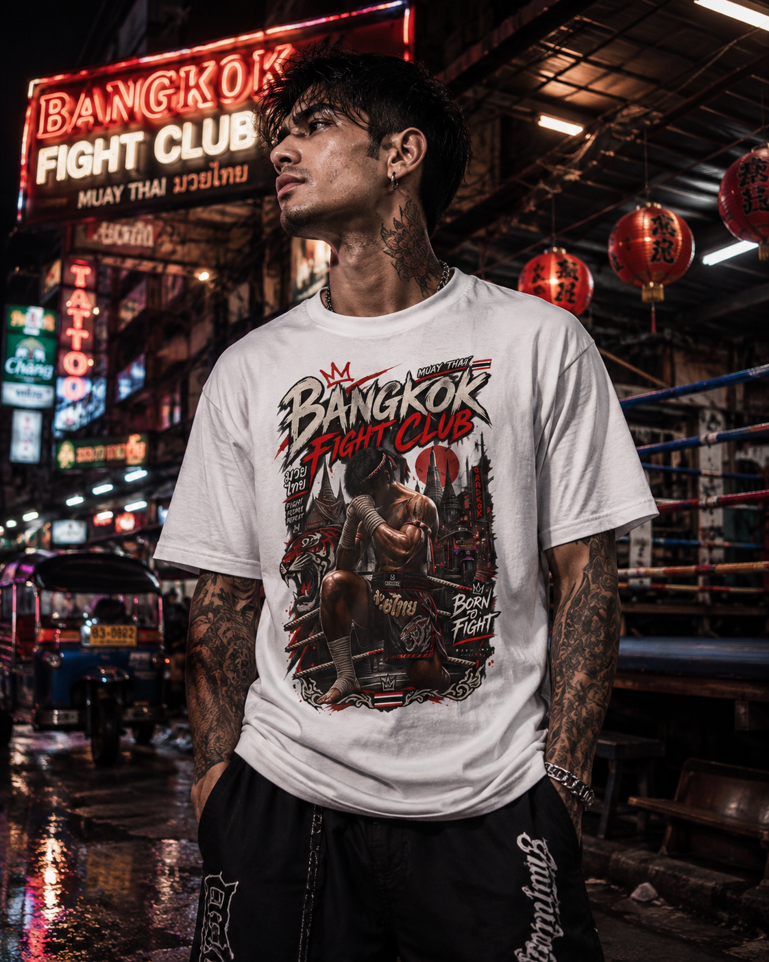 Muay Thai Crown Fighter T-Shirt Bangkok Boxer Tiger Streetwear