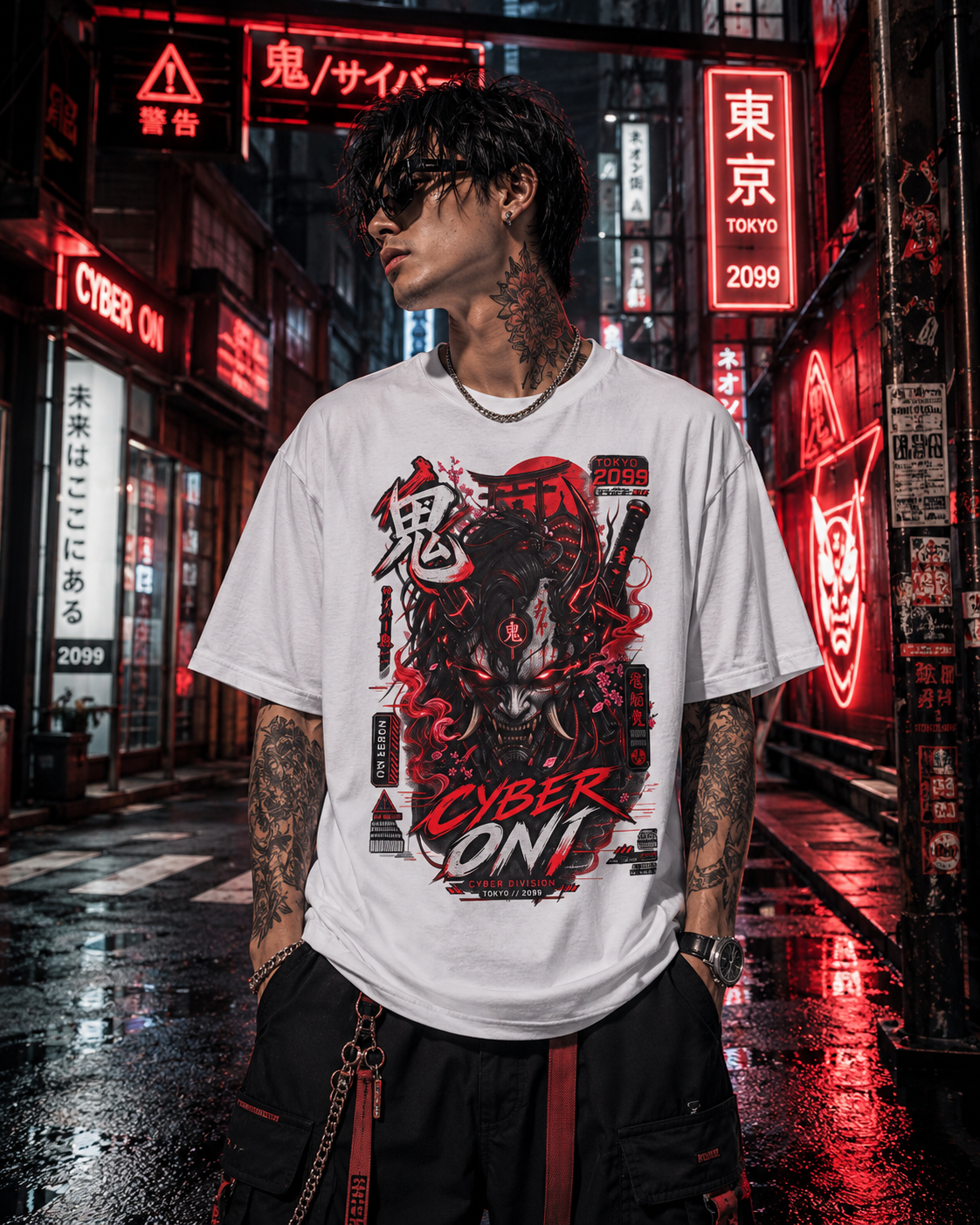 Cyber Oni T-Shirt – Japanese Cyberpunk Streetwear Herren Damen