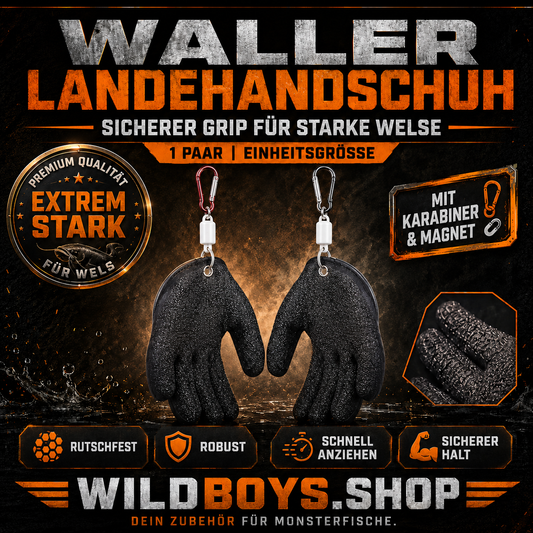 Waller Landehandschuh rutschfest mit Karabiner und Magnet – Hauptansicht