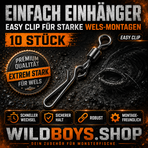 Einhänger 10 Stück Easy Clip mit Wirbel — Schneller Wechsel für Waller Montagen