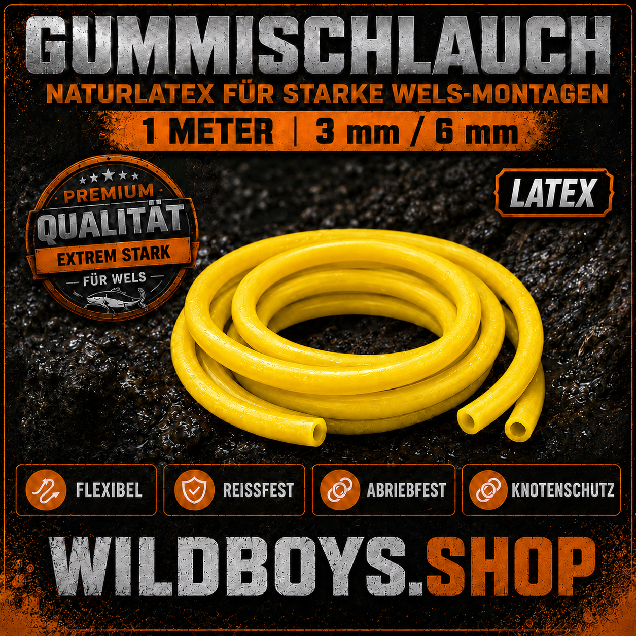 Gummischlauch Wallerangeln 1m Naturlatex — Knotenschutz, Vorfachschutz &amp; U-Posen-Stopper (2mm/4mm, 3mm/6mm &amp; 6mm/9mm)