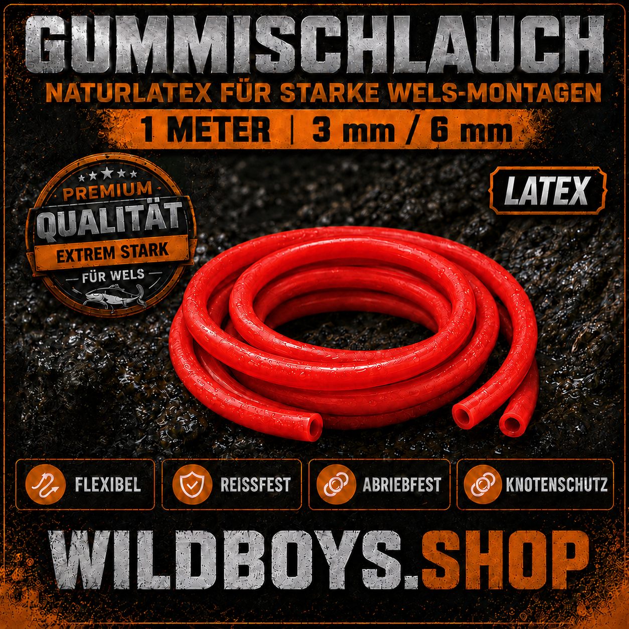 Gummischlauch Wallerangeln 1m Naturlatex — Knotenschutz, Vorfachschutz &amp; U-Posen-Stopper (2mm/4mm, 3mm/6mm &amp; 6mm/9mm)