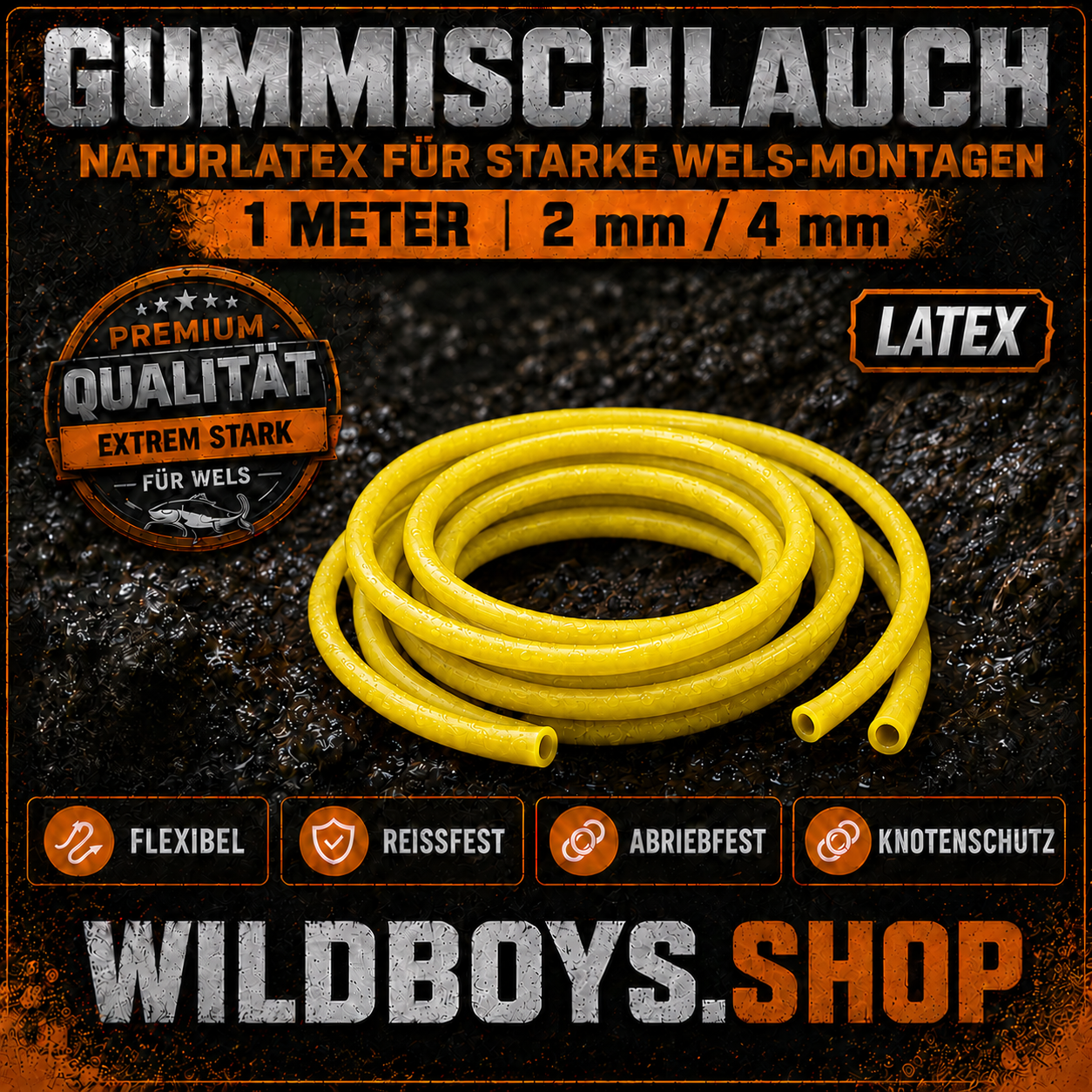 Gummischlauch Wallerangeln 1m Naturlatex — Knotenschutz, Vorfachschutz &amp; U-Posen-Stopper (2mm/4mm, 3mm/6mm &amp; 6mm/9mm)