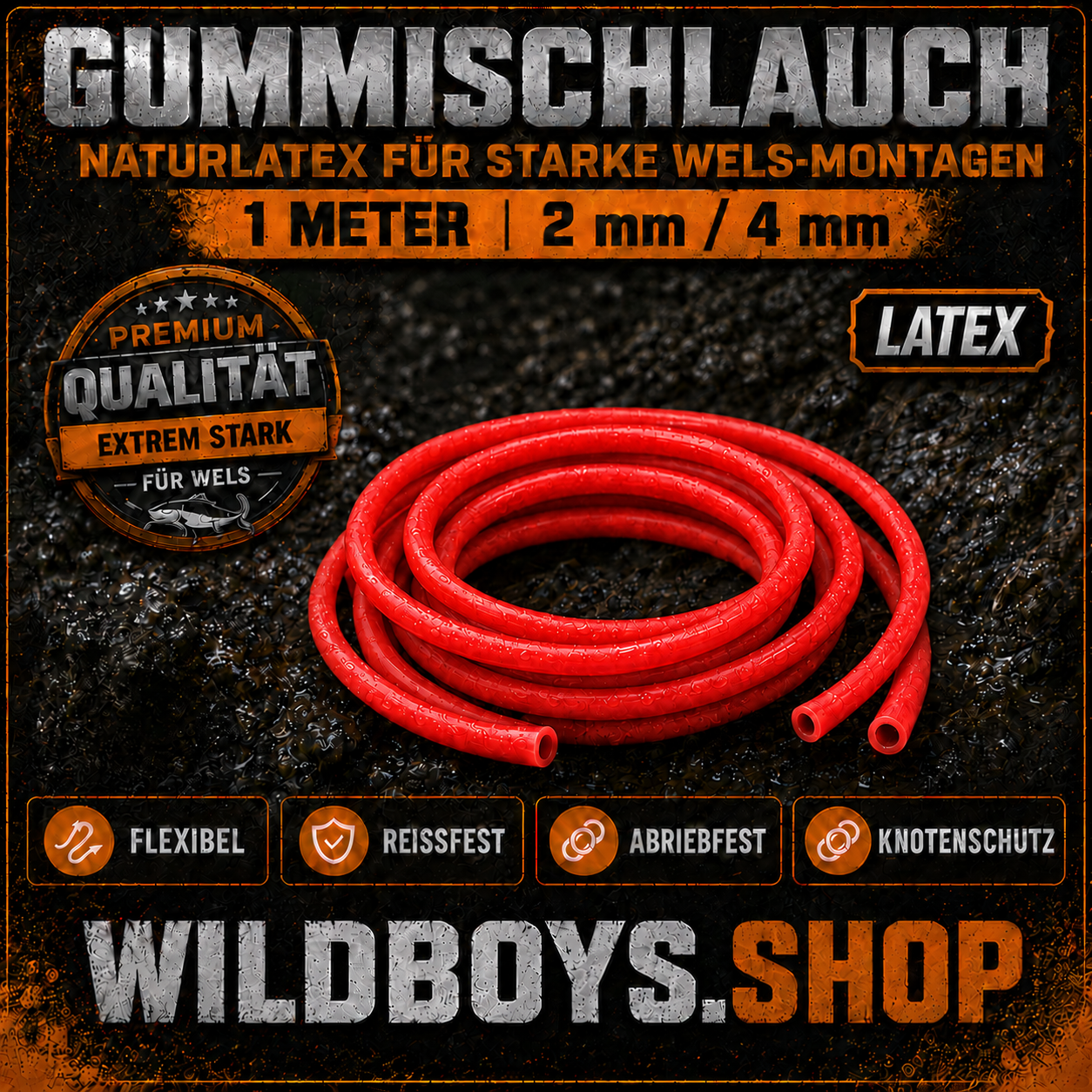 Gummischlauch Wallerangeln 1m Naturlatex — Knotenschutz, Vorfachschutz &amp; U-Posen-Stopper (2mm/4mm, 3mm/6mm &amp; 6mm/9mm)