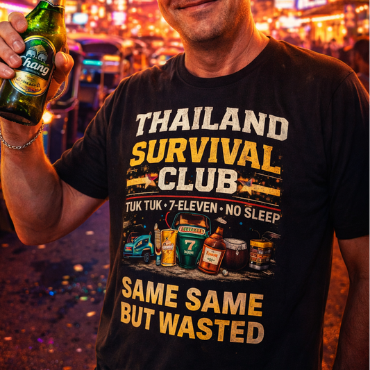 Same Same But Wasted T-Shirt — Thailand Party Vintage Graphic Tee | Lustiges Reise Geschenk – T-Shirt Designdetail Nahaufnahme