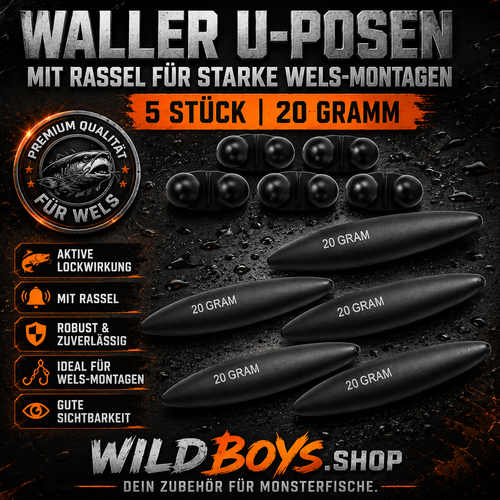 Waller U-Pose mit Rassel 5 Stück 20g & 30g — Unterwasserpose Subfloat Wels mit Lockwirkung | Wild Boys Fishing