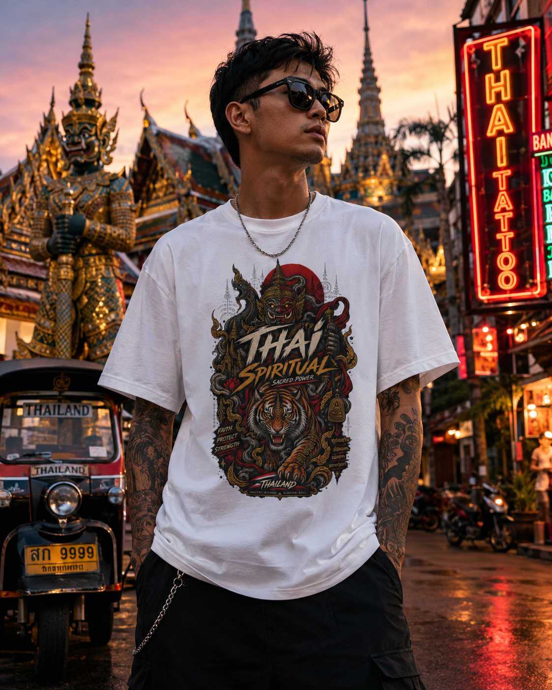 Thai Spiritual T-Shirt — Guardian Tiger Thai Streetwear Herren Damen