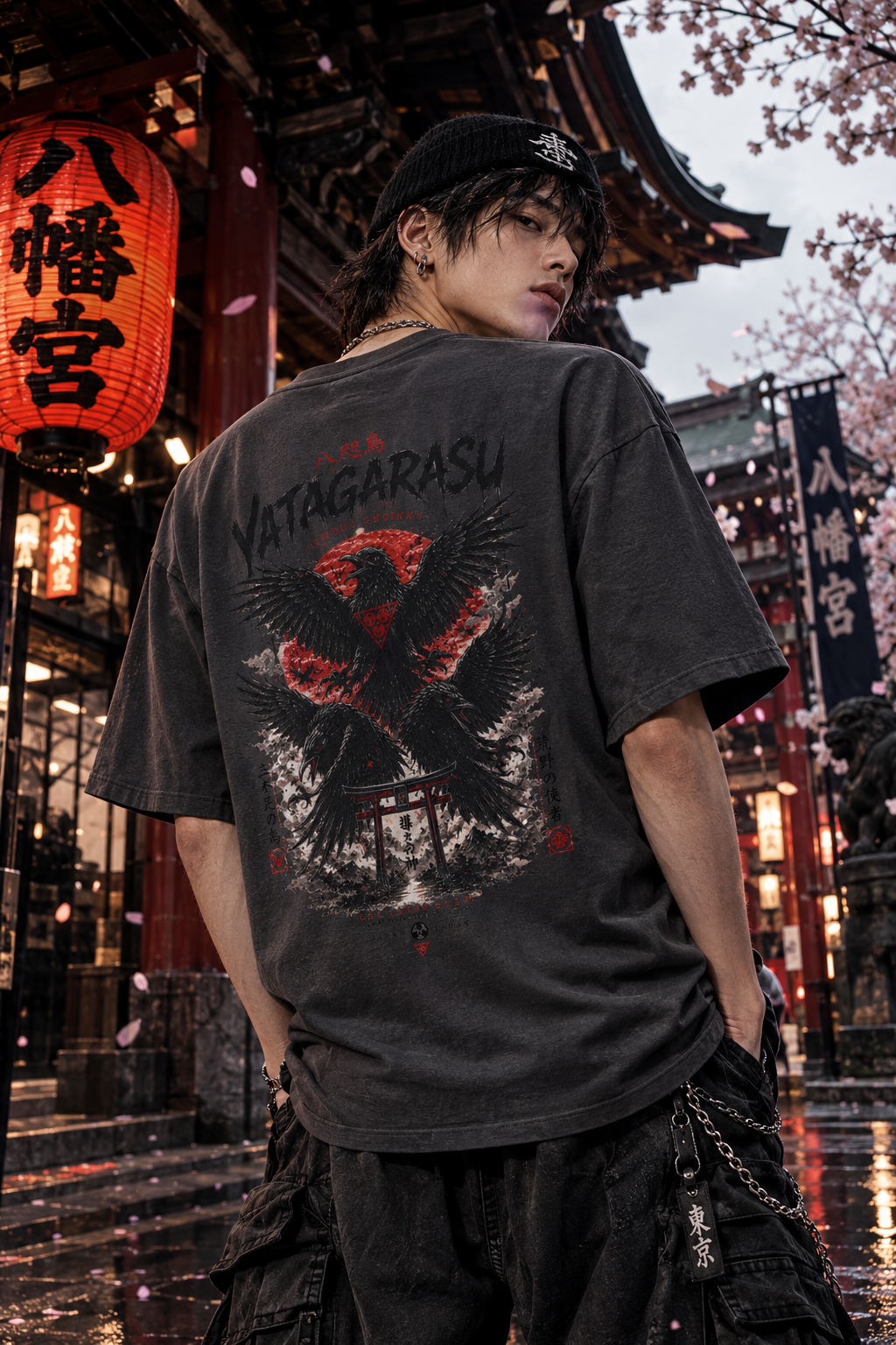 Yatagarasu T-Shirt — Japanische Krähe Backprint Streetwear Herren Damen