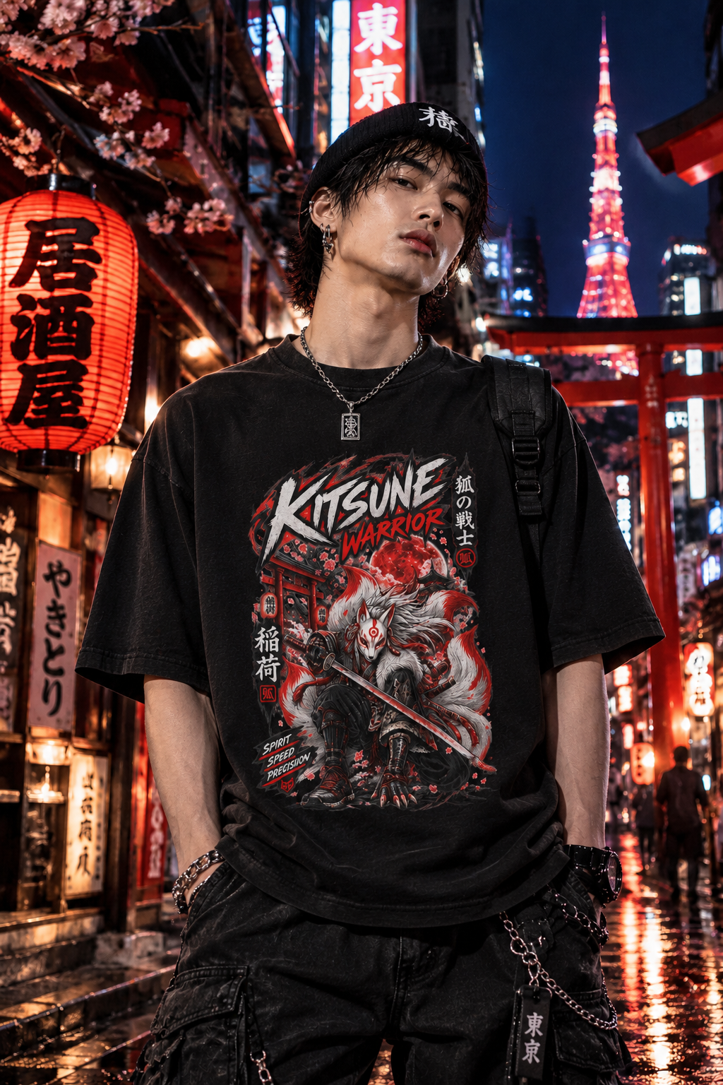 Kitsune Warrior T-Shirt — Japanese Streetwear Fuchs Samurai Herren Damen