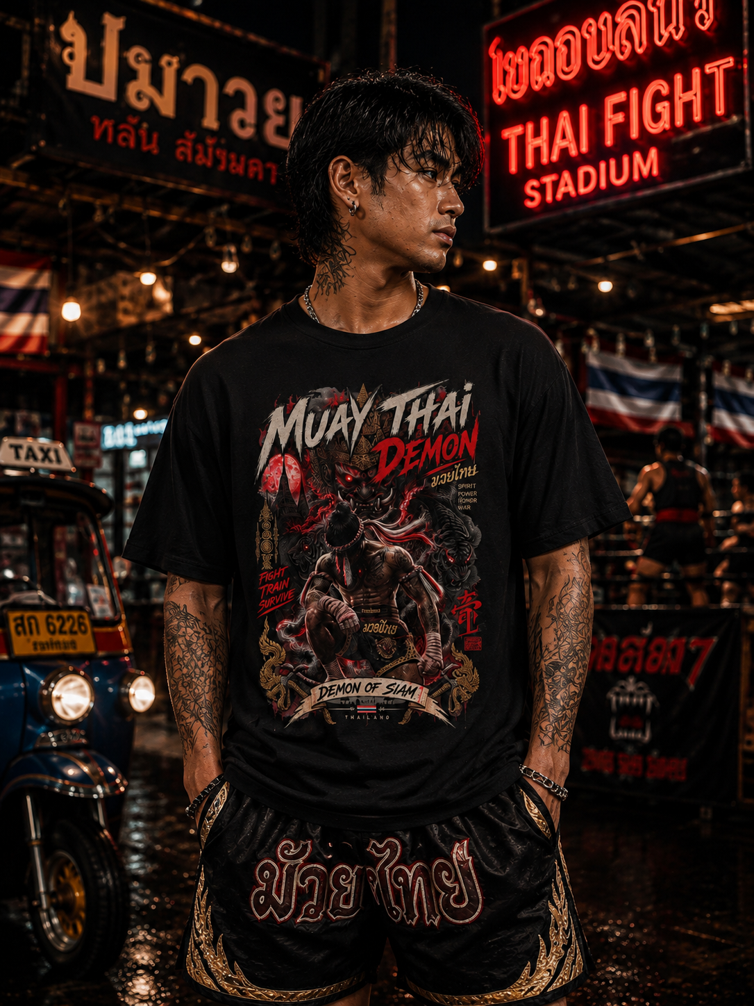 Muay Thai Demon T-Shirt — Thai Streetwear Dämonenkrieger Herren Damen