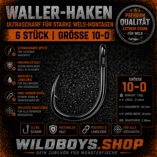 Waller Haken 6 Stück Ultrascharf — Premium Welshaken Einzelhaken High Carbon | Wild Boys Fishing