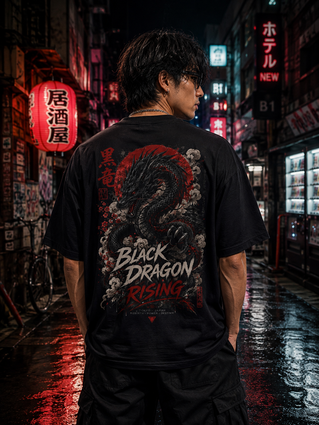 Black Dragon Rising T-Shirt — Japanese Streetwear Drachen Motiv Herren Damen