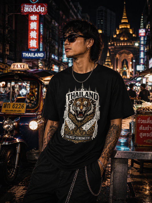 Tiger Crest T-Shirt — Thailand Warrior Badge Streetwear Herren Damen