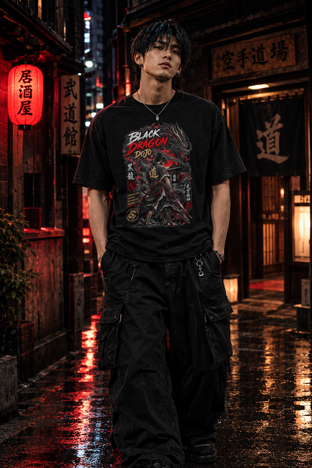 Black Dragon Dojo T-Shirt — Samurai Drache Japanese Streetwear Herren Damen