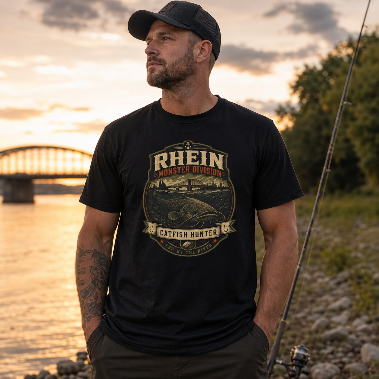 Rhein Monster Division – Wels Angler T-Shirt Herren, Catfish Hunter Geschenk