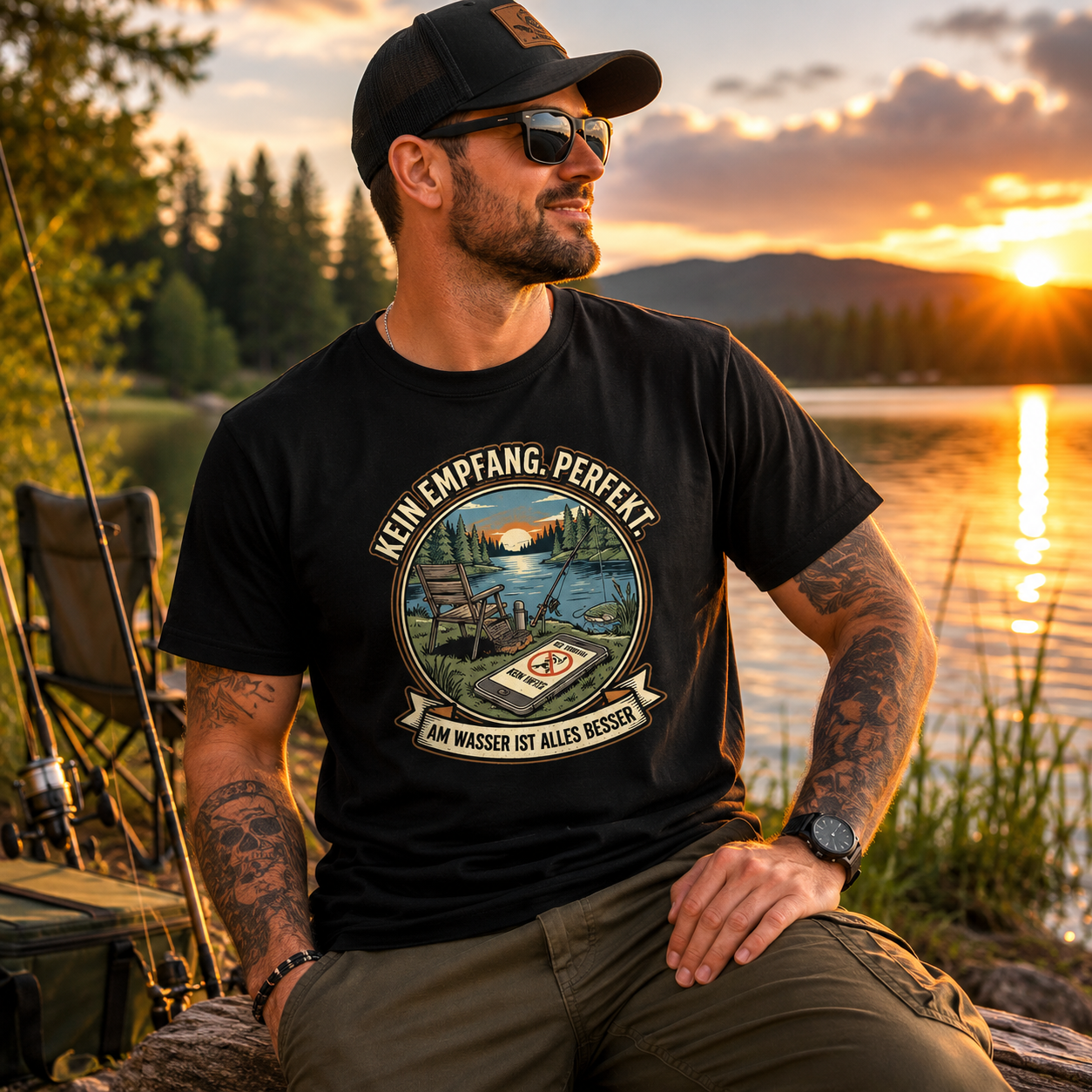 Kein Empfang. Perfekt. – Lustiges Angler T-Shirt Herren, Geschenk für Angler