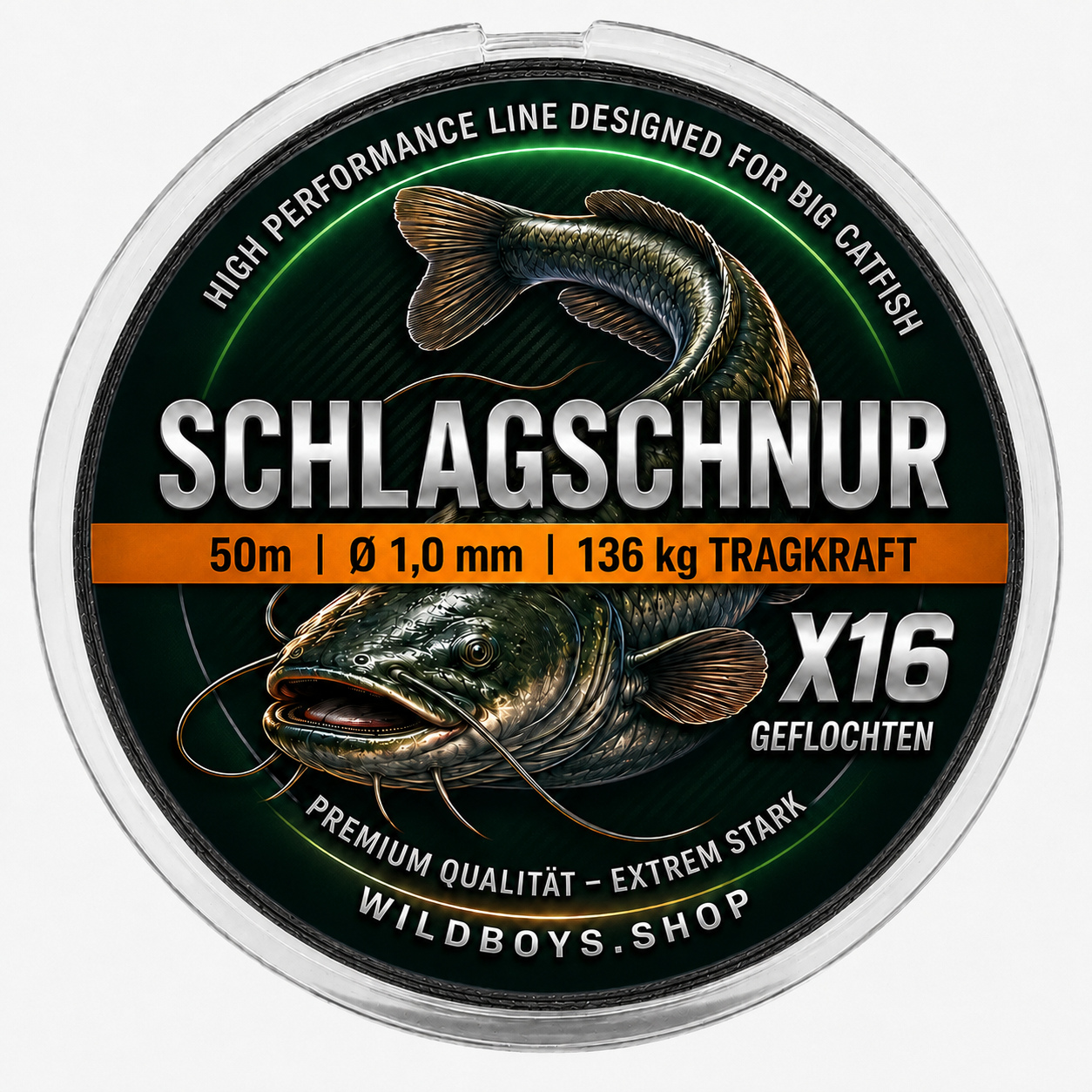 Schlagschnur Wels 1,0 mm | 16-fach geflochten & abriebfest | 136 kg | Rot 50 m & Schwarz 30 m