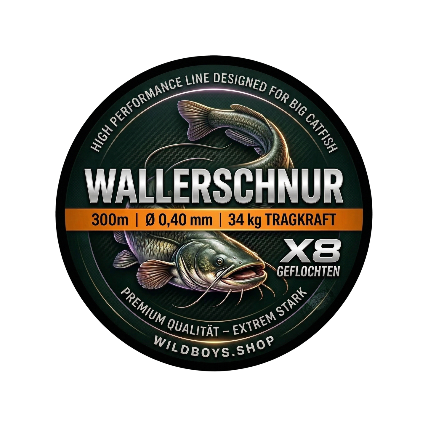 Wallerschnur 0,40 mm - 34 kg Tragkraft - 300 m X8 geflochten Hi-Vis Orange – Angelschnur Detailansicht