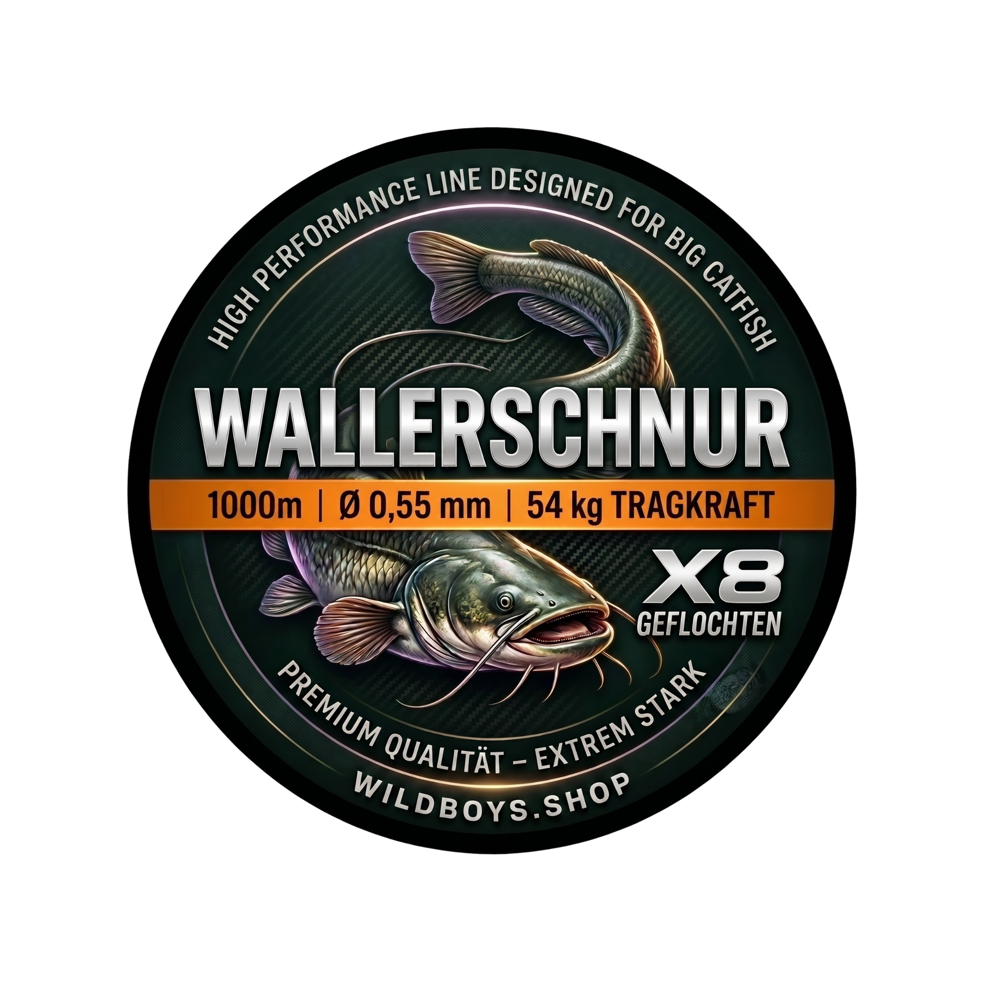 Wild Boys High Performance Wallerschnur | 0.55mm | 54kg | X8 Geflecht – High-Vis Orange 300/500/1000 Meter – Angelschnur weitere Ansicht