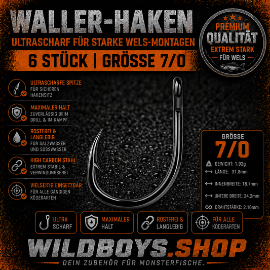 Waller Haken ultrascharf 6 Stück – Premium Welshaken Einzelhaken High Carbon