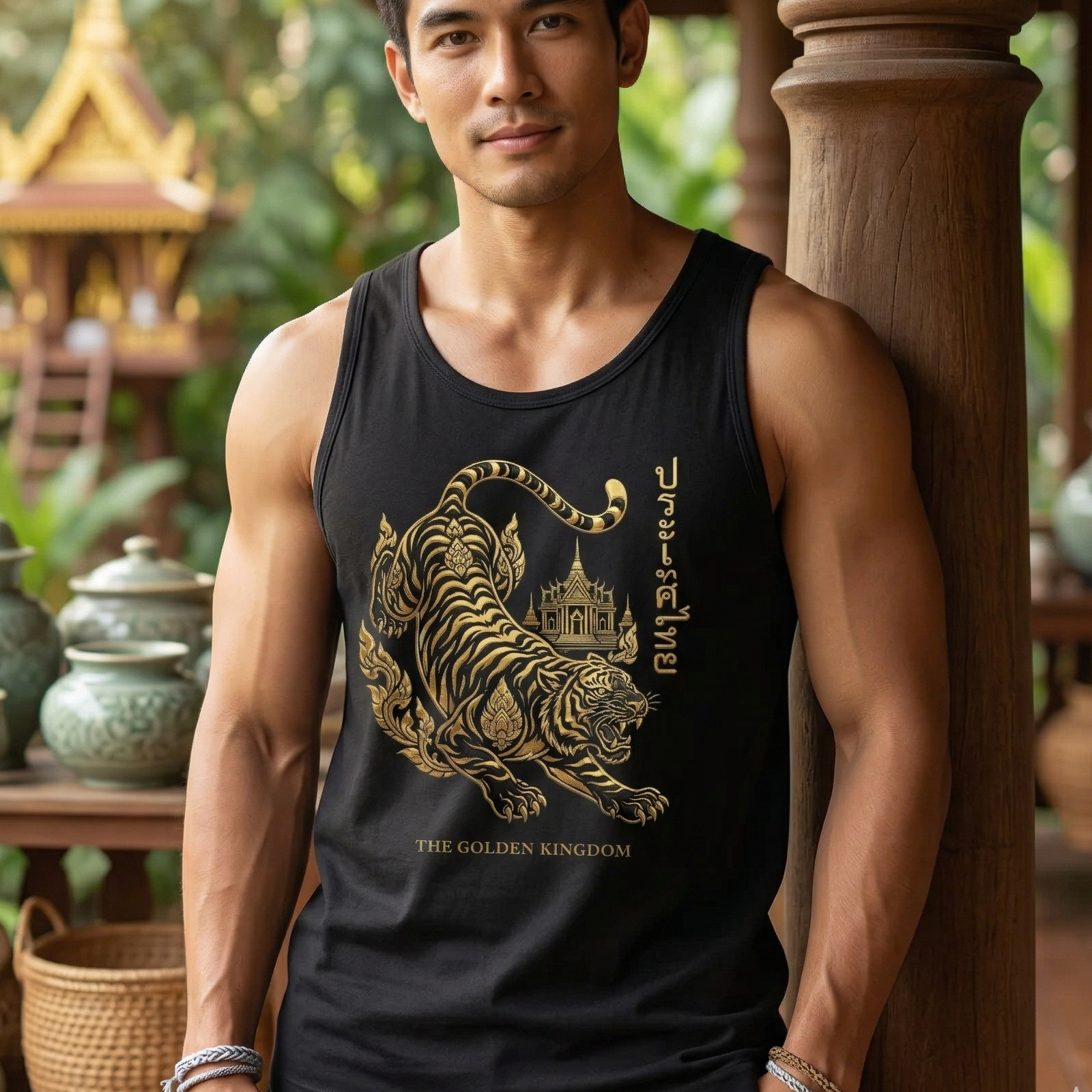 Thailand Tiger Tank Top – Herren Souvenir – Tank Top Designdetail Nahaufnahme