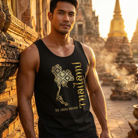 Herren Premium Bio Tank Top Golden Kingdom – Tank Top Designdetail Nahaufnahme