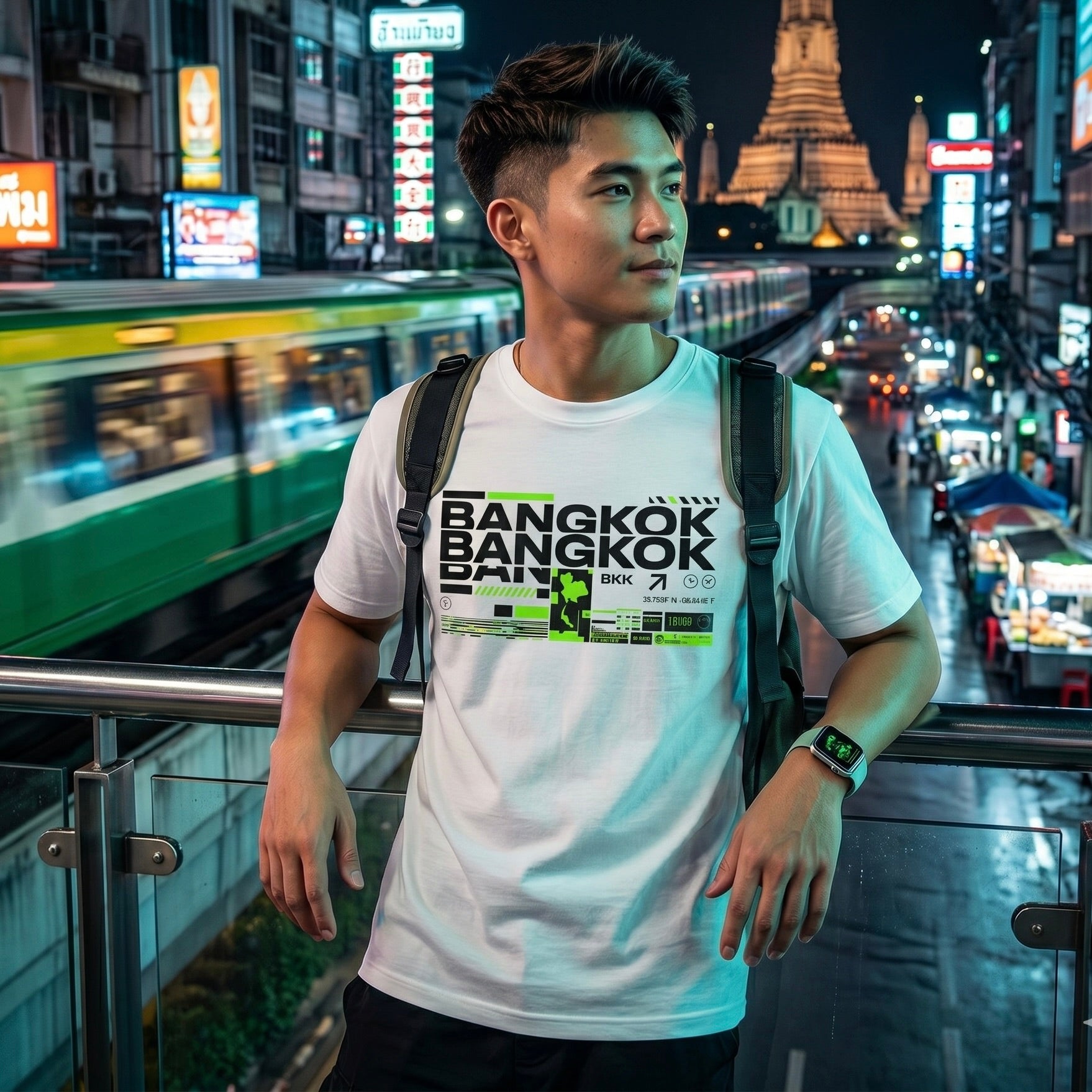Bangkok Streetwear T-Shirt Herren – Asian Typography Tee – T-Shirt Designdetail Nahaufnahme