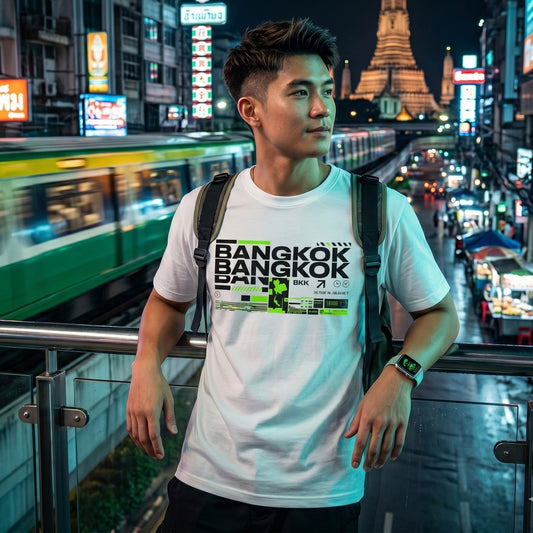 Bangkok Streetwear T-Shirt Herren – Asian Typography Tee – T-Shirt Designdetail Nahaufnahme