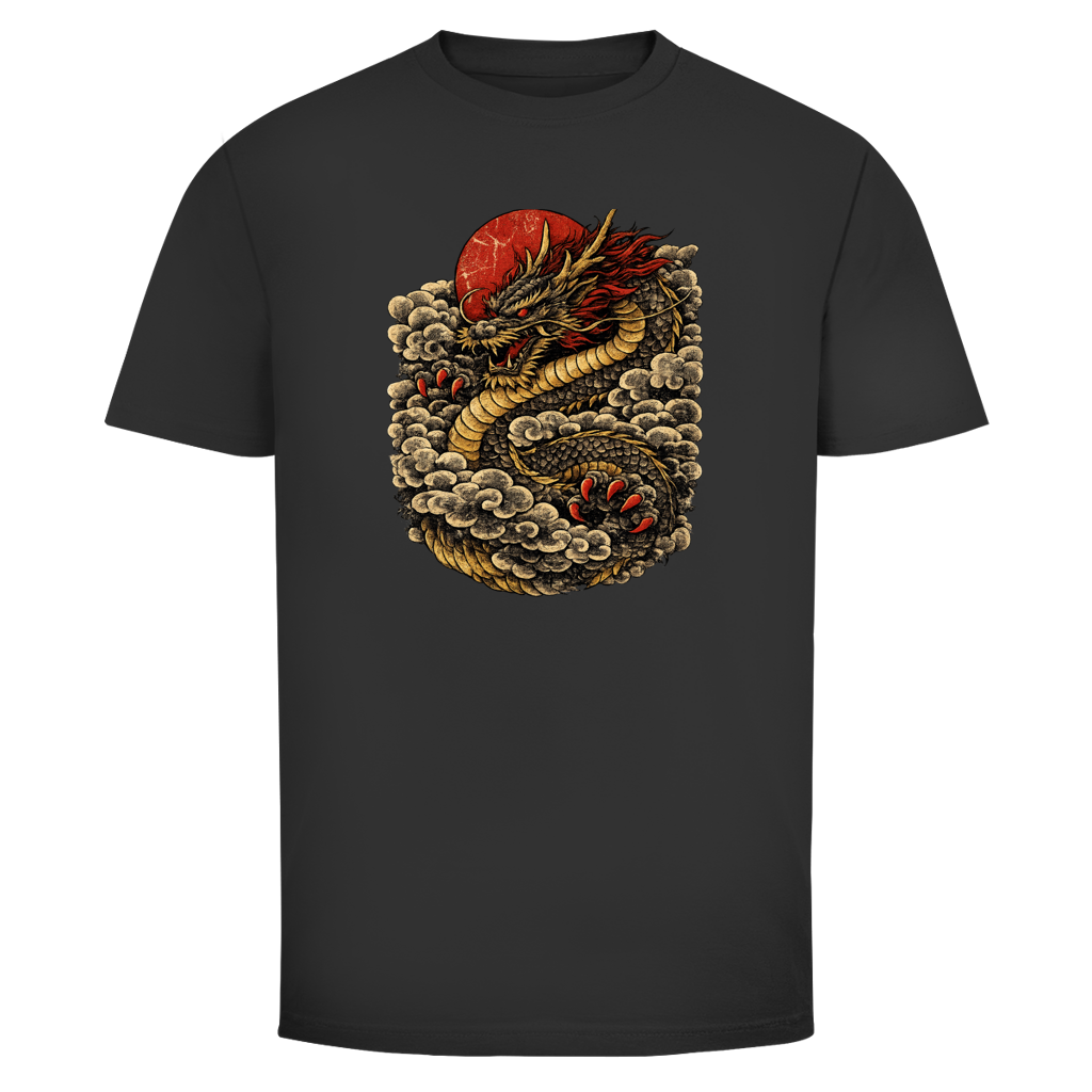 Dragon T-Shirt — Golden Dragon Rising Asia Streetwear Graphic Tee | Drachen Geschenk – T-Shirt Frontansicht