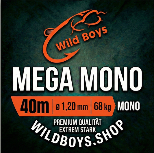 Wild Boys "Mega Mono" Hard Mono Vorfach – 1,0 mm & 1,2 mm | 40m Spule - Wild Boys Shop