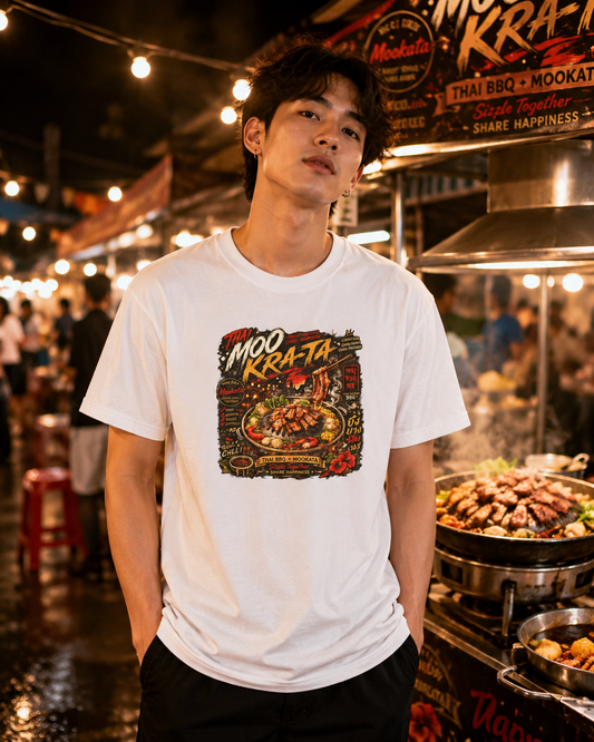Mookata T-Shirt Lifestyle Mockup – Wild Boys Streetwear am Thai Night Market