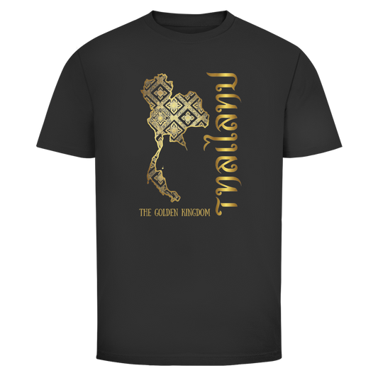 Thailand Golden Kingdom T-Shirt für Herren mit goldenem Thailand Kartenmotiv und Schriftzug, asiatisches Streetwear Shirt inspiriert von Kultur, Reise und Thailand Lifestyle