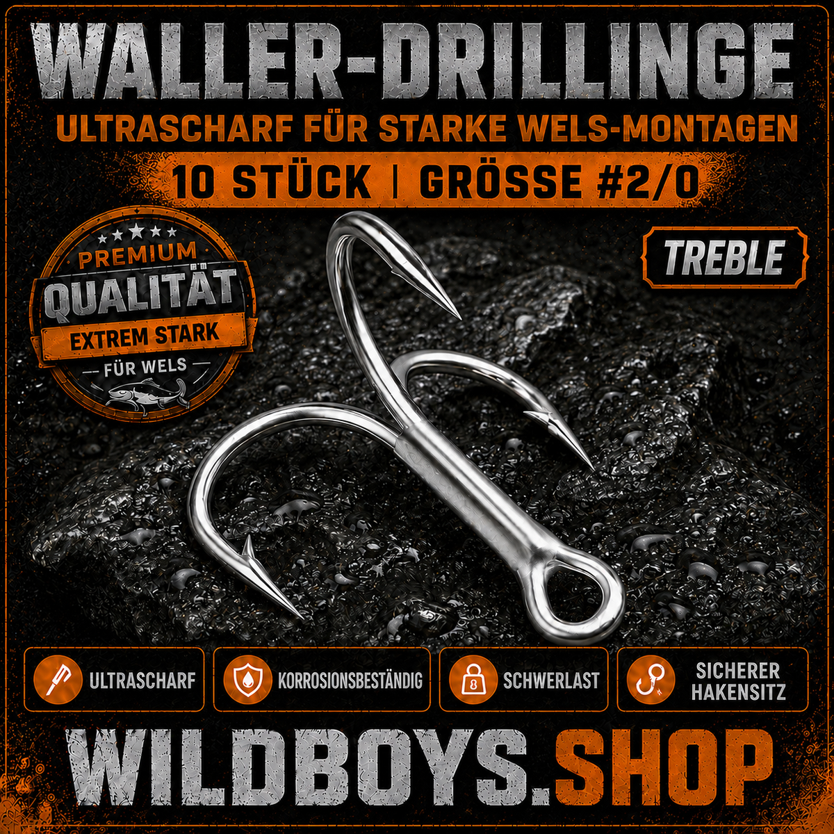 Waller Drillinge Premium Ultrascharf — Welshaken Treble Hook Schwerlast | 6 & 10 Stück