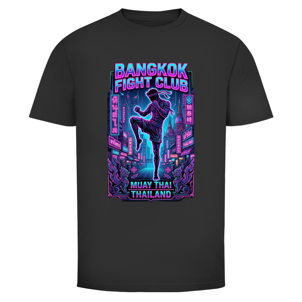 Muay Thai T-Shirt — Bangkok Fight Club Cyberpunk Graphic Tee | Kampfsport Geschenk – T-Shirt Frontansicht
