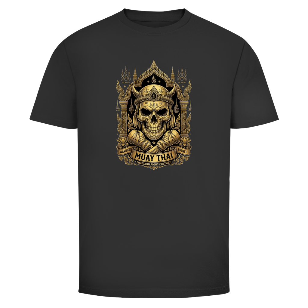 Muay Thai Skull T-Shirt — Thailand Fighter Totenkopf Graphic Tee | Kampfsport Geschenk – T-Shirt Frontansicht