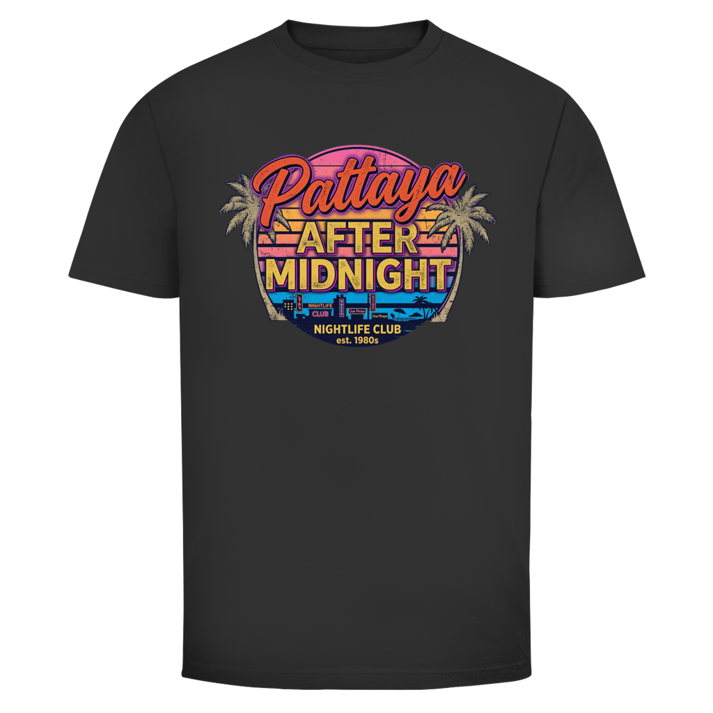 Pattaya After Midnight T-Shirt — Thailand Nightlife Retro Sunset Graphic Tee | Reise Geschenk – T-Shirt Frontansicht