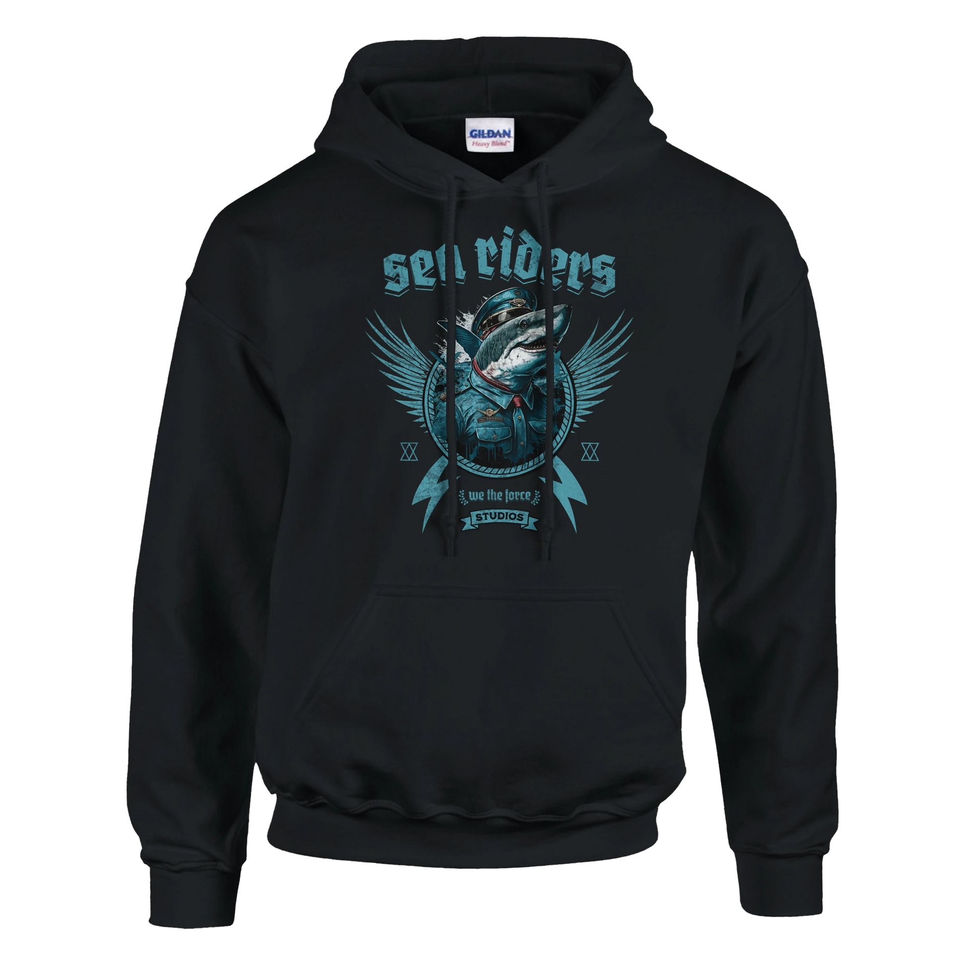 Sea Riders Hoodie – Wikinger Angler Hoodie mit nordischem Fischdesign und Flügelgrafik, Unisex Hoodie Gildan 18500 von Wild Boys Shop