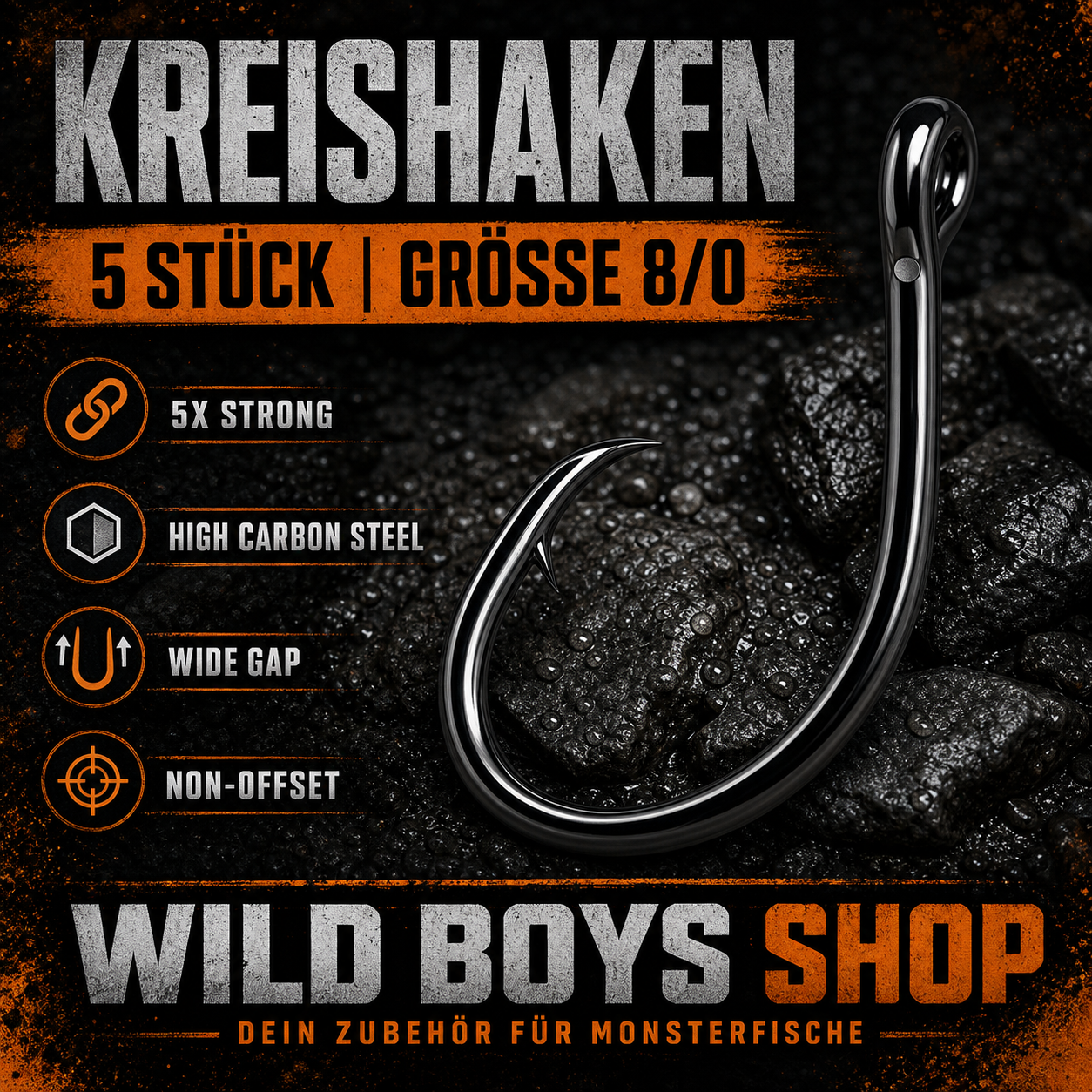 Kreishaken 6/0 & 8/0 – 5X Strong Wels Haken, 5 Stück