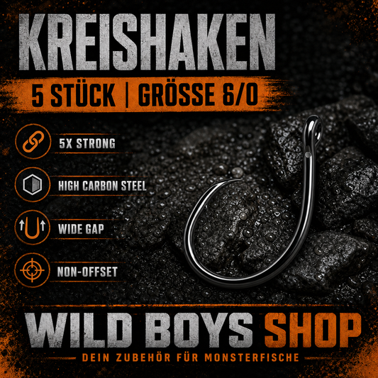 Kreishaken 6/0 & 8/0 – 5X Strong Wels Haken, 5 Stück
