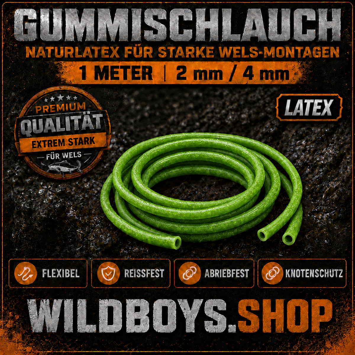 Gummischlauch Grün 2 mm Innen-Ø / 4 mm Außen-Ø, 1 Meter – Premium Qualität für Wels, Latex