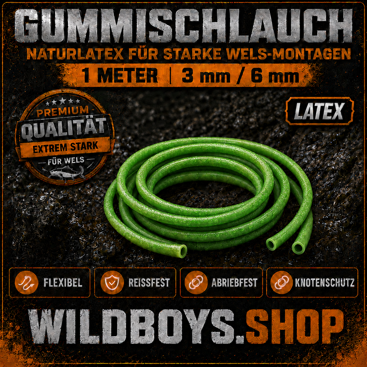 Gummischlauch Grün 3 mm Innen-Ø / 6 mm Außen-Ø, 1 Meter – Premium Qualität für Wels, Latex