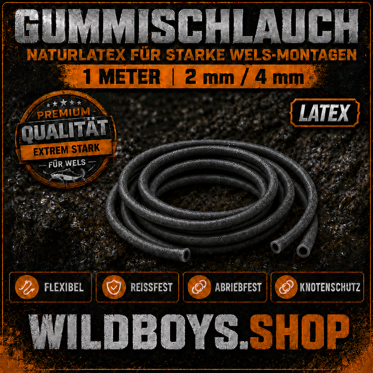 Gummischlauch Schwarz 2 mm Innen-Ø / 4 mm Außen-Ø, 1 Meter – Premium Qualität für Wels, Latex