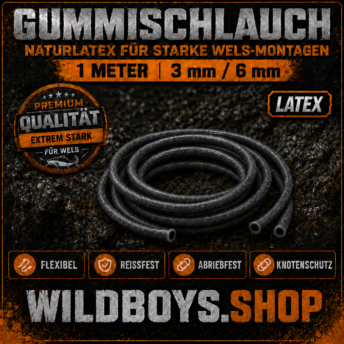 Gummischlauch Schwarz 3 mm Innen-Ø / 6 mm Außen-Ø, 1 Meter – Premium Qualität für Wels, Latex