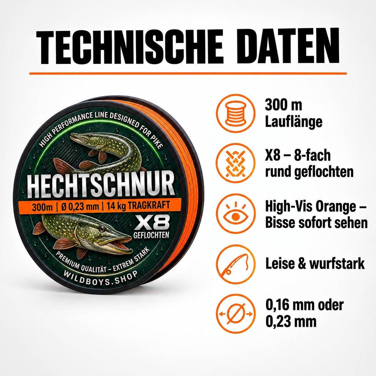 Hechtschnur X8 300 m technische Daten