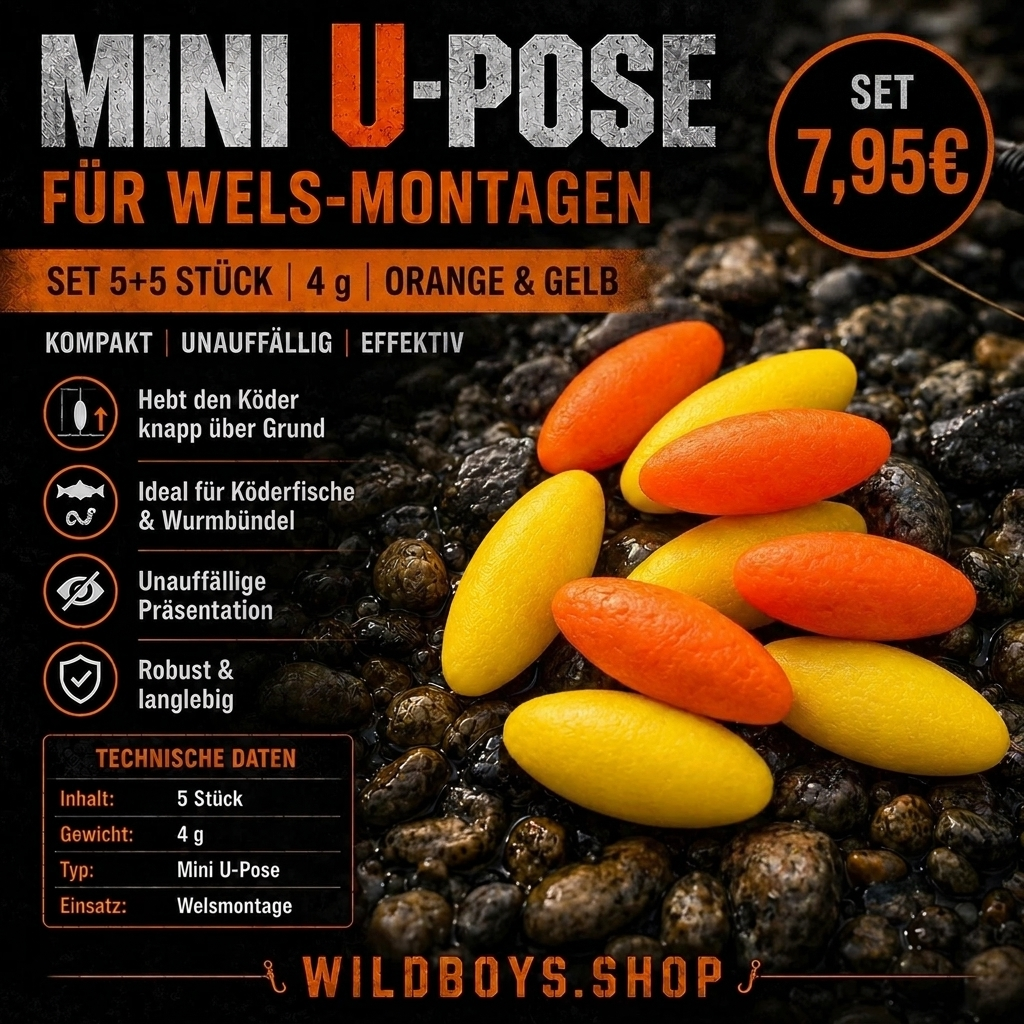 Mini U-Pose Wels 4g Set Orange+Gelb 5+5 Stück – Unterwasserpose für Welsmontagen | Wild Boys Fishing