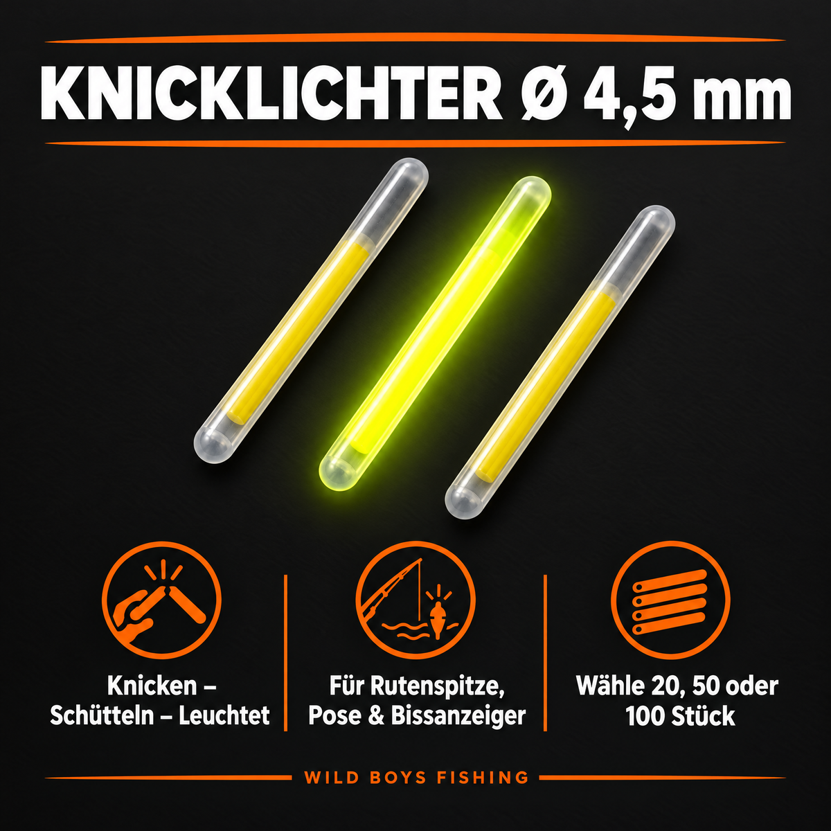 Knicklichter 4,5 mm – Anwendung Rutenspitze, Pose, Bissanzeiger