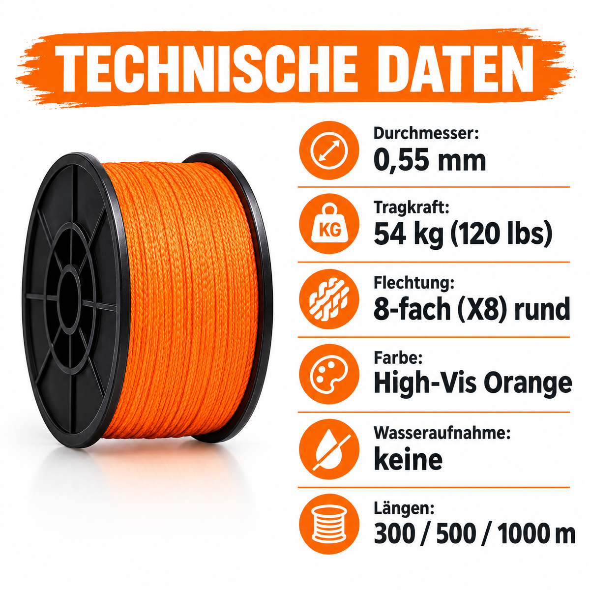 Wallerschnur X8 0,55 mm 54 kg – Technische Daten